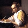 Painting by Vermeer of a woman writing