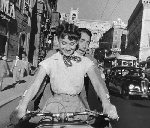 Audrey Hepburn and Gregory Peck on Vespa in Roman Holiday