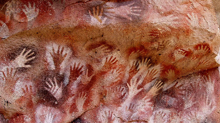 Painted hands at the Cuevas de las Manos in Santa Cruz Province, Argentina