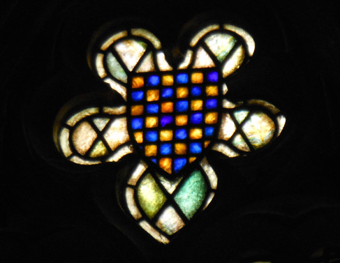 Stained glass representation of the Warenne shield, Trinity Church, Southover. Photo by the author and published with the kind permission of the rector of Trinity Church, Southover