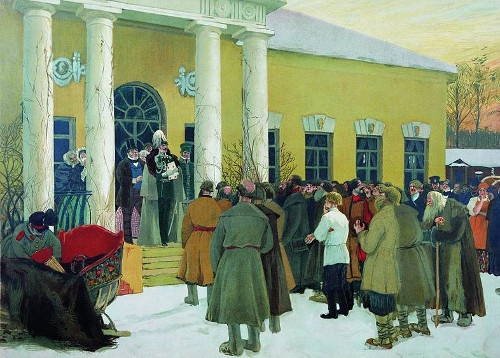 Russian serfs listening to the proclamation of the Emancipation Manifesto in 1861 by Boris Kustodiev, 1907