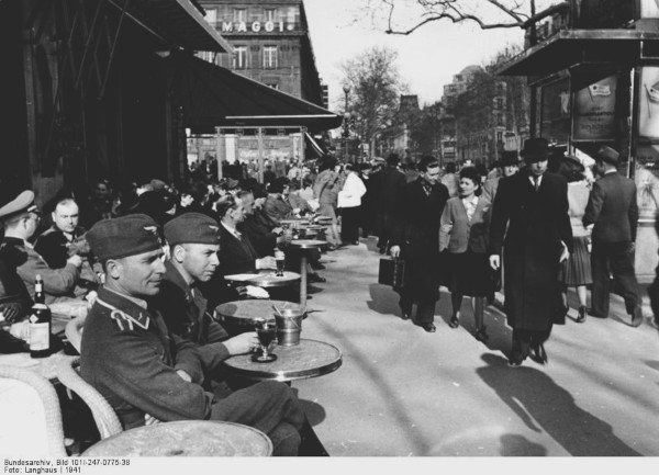 Two German soldiers at a cafe in the Boulevard Saint-Germain