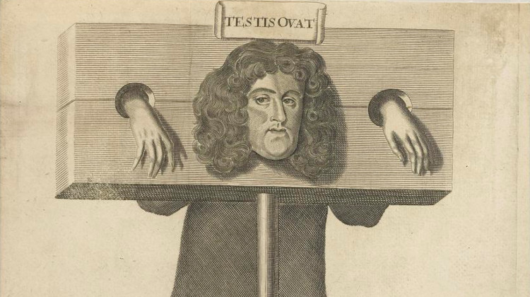 Titus Oates standing in the pillory