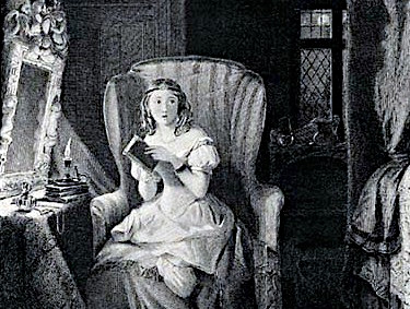 Catherine Morland scaring herself by reading Udolpho