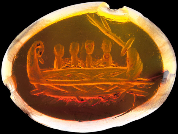 Carved Roman gemstone showing a warship