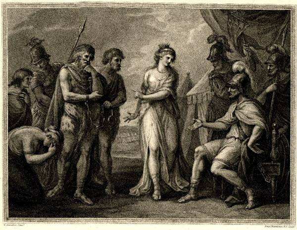 Caractacus, King of the Silures, deliver'd up to Ostorius, the Roman General, by Cartismandua, Queen of the Brigantes