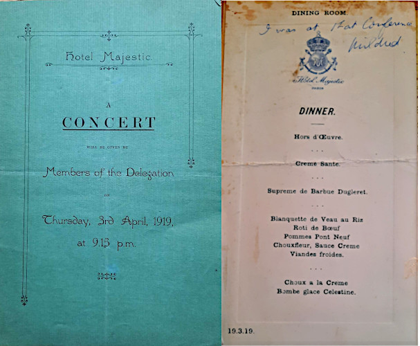 Mildred’s concert programme and menu from the Hotel Majestic: © Flora Johnston