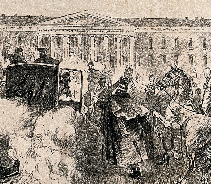 Alexander II getting out of his coach moments before he was assassinated