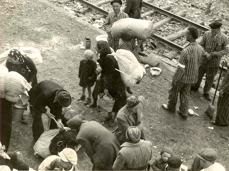 People arriving on the ramp at Auschwitz II-Birkenau, summer 1944