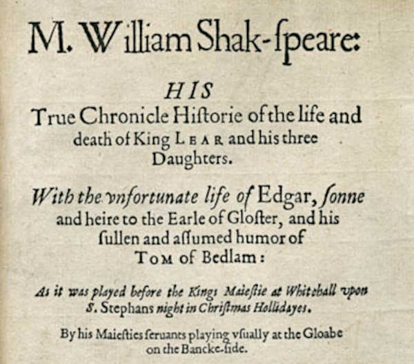 Title page of King Lear by William Shakespeare