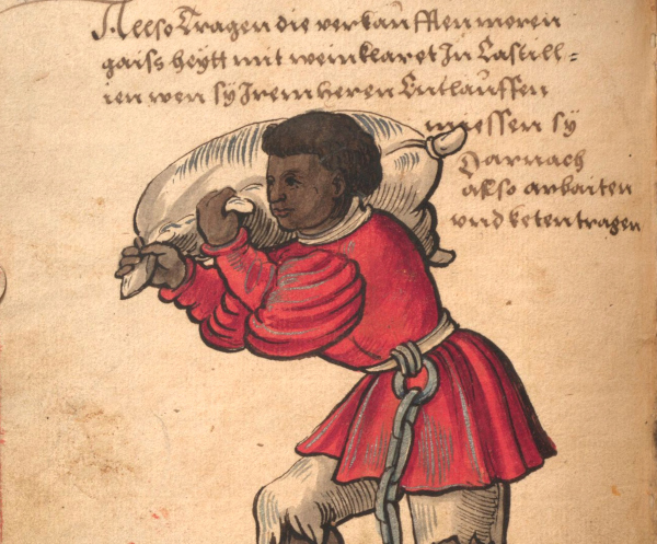 Enslaved Moor carrying a wineskin