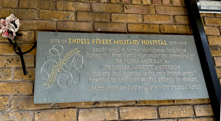 Plaque marking the site of Endell Street Military Hospital 