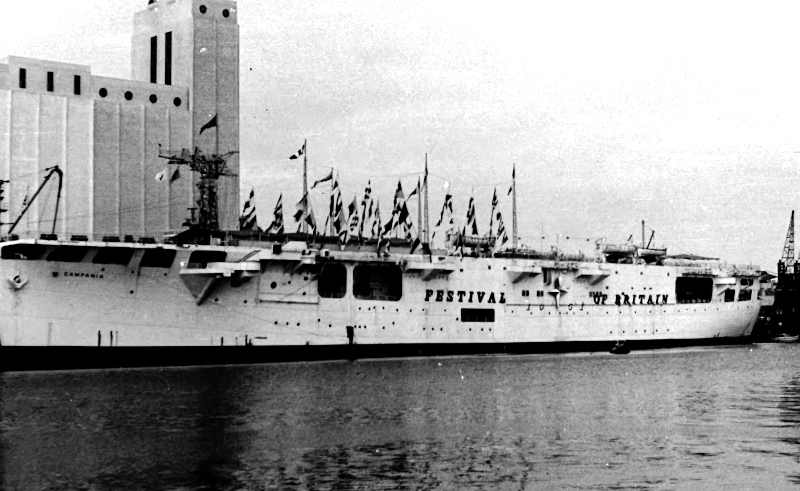 HMS Campagnia dressed for the Festival of Britain in 1951 at Plymouth Docks