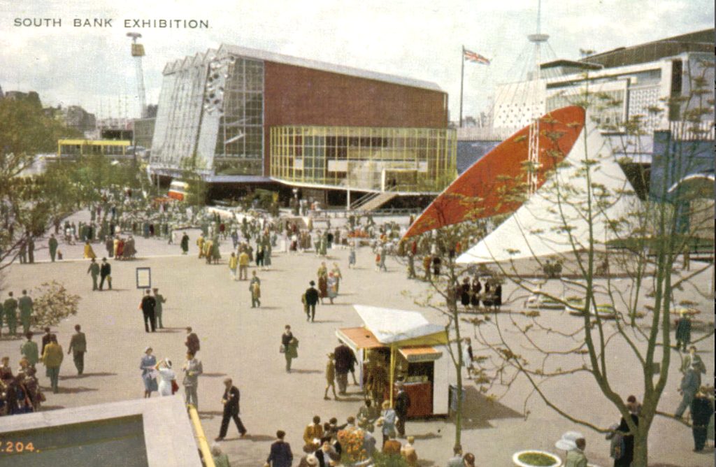 South Bank Exhibition postcard, the Fairway from the Station Gate