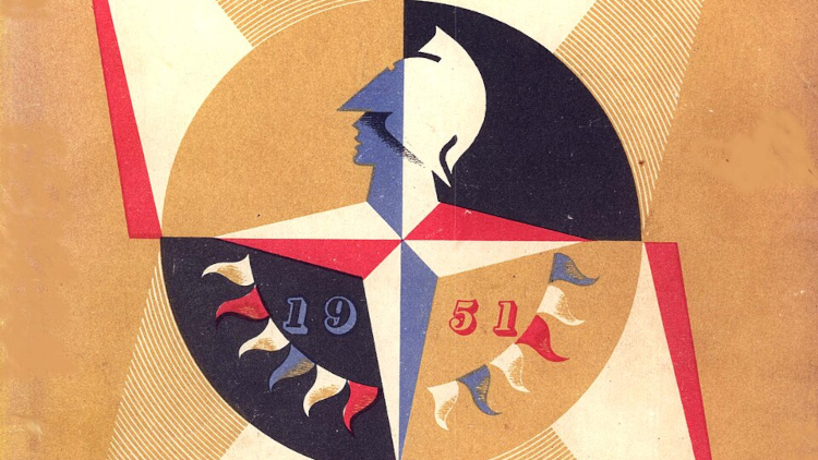 The Festival of Britain emblem, designed by Abram Games, from the cover of the South Bank Exhibition Guide, 1951
