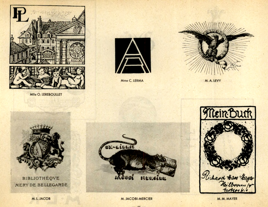 Photographs of bookplates from looted French libraries