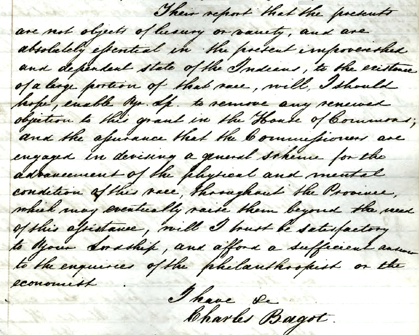 Governor General of Canada Charles Bagot to Colonial Secretary Lord Stanley, letter dated 27 January 1843, appealing for aid for indigenous Americans (author’s collection)