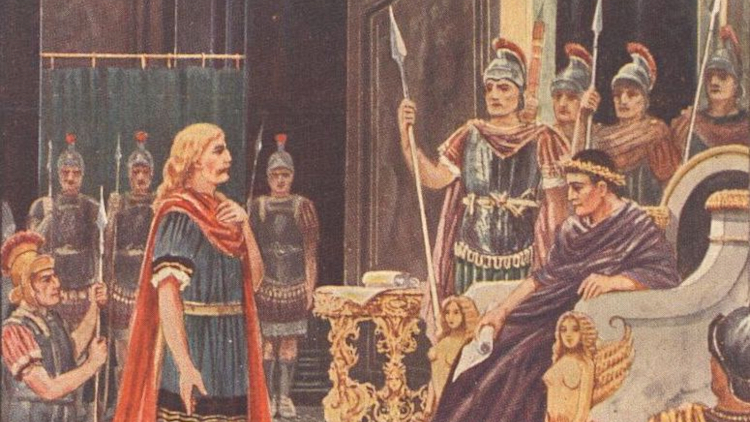 Caradog (Caratacus) defending himself before Caesar