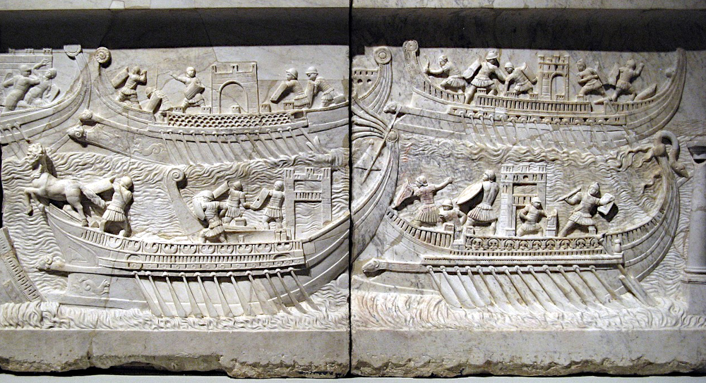 Roman marble relief depicting the naval battle at Actium