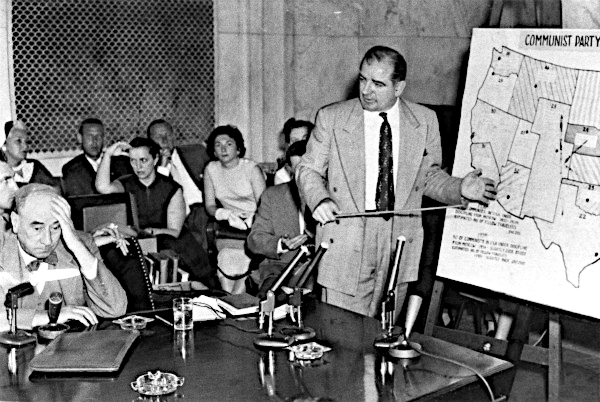 Joseph Welch (left), with Joe McCarthy of Wisconsin (right), at the Senate Subcommittee on Investigations' McCarthy-Army hearings,ne 9, 1954