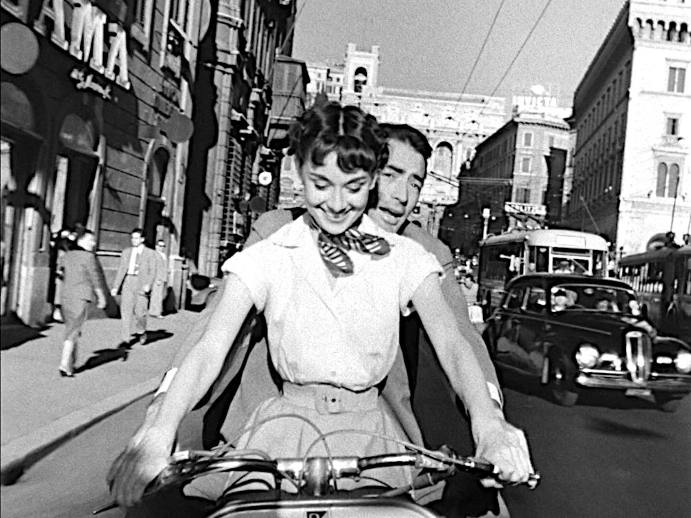 Screenshot of Audrey Hepburn and Gregory Peck from the trailer for the film Roman Holiday